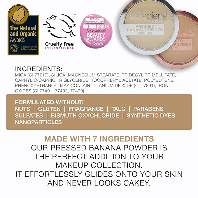 bellapierre Pressed Banana Setting Powder | Lightweight Color Corrector | Eliminates Dark Under Eye Circles & Redness | Talc-Free Powder | Compact Matte Banana Powder - Tan - 0.28 Oz