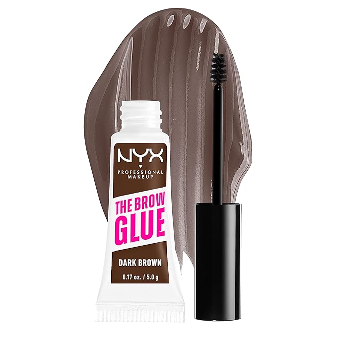 NYX PROFESSIONAL MAKEUP The Brow Glue Extreme Hold Tinted Eyebrow Gel Dark Brown & Butter Gloss Non-Sticky Lip Gloss Tiramisu