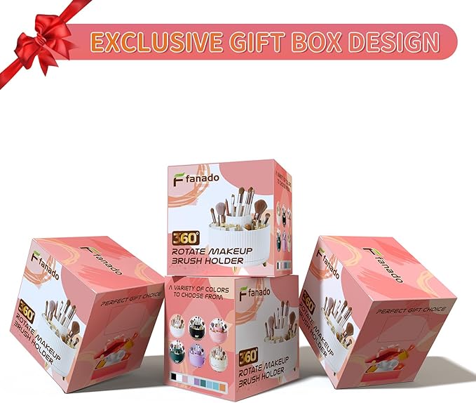 360° Rotate Makeup Brush Holder Organizer, Makeup Organizers Countertop, Makeup organization and Skincare Storage with Gift Box Packing for Vanity, Desktop, Bathroom (Black)