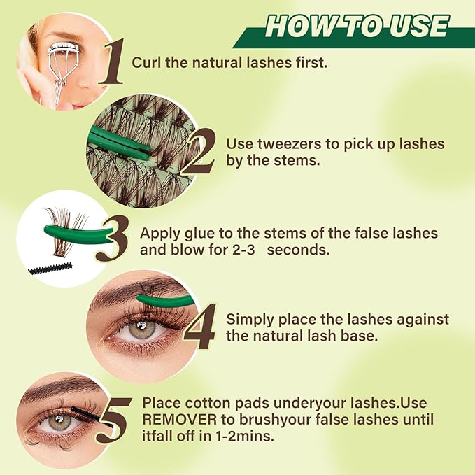 Natural Lash Extensions - Wispy Eyelash Clusters 280pcs D Curl, Beginner Friendly, Dark Brown