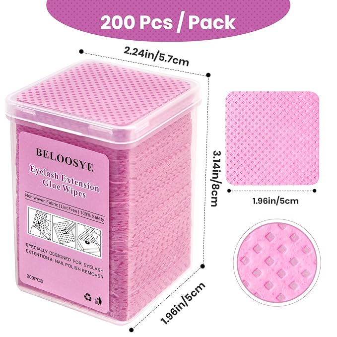 1000 Super Absorbent Lint Free Lash Glue Wipes - Non-woven Fabric Nail Polish Remover Wipes for Eyelash Extension Supplies & Nail Polish Bottle (Pink)