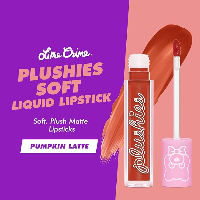 Lime Crime Plushies Soft Matte Lipstick, Pumpkin Latte (Brick Red) - Blackberry Candy Scent - Plush, Long Lasting & High Comfort for All-Day Wear - Talc-Free & Paraben-Free