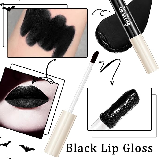2PCS Matte Black Lip Liner and Lipstick Set, High Pigmented Liquid Lipstick, Long Lasting Waterproof Lipgloss Liner for Goth Christmas Halloween Cosplay Makeup