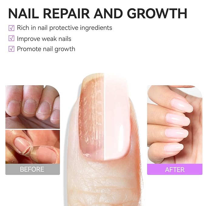 Nail Repair Strengthener for Weak Nails: Gelike EC 6 in 1 Natural Nail Protein Hardener Extra Strong and Growth - Long Lasting and Fast Dry Polish for Weak Splitting Break Treatment(Milky White 15ml)