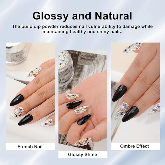 Nail Dip Powder Colors, Butterfly Glitter Silver - DIY Nail Art Starter Kit - No Lamp Needed - 1 oz