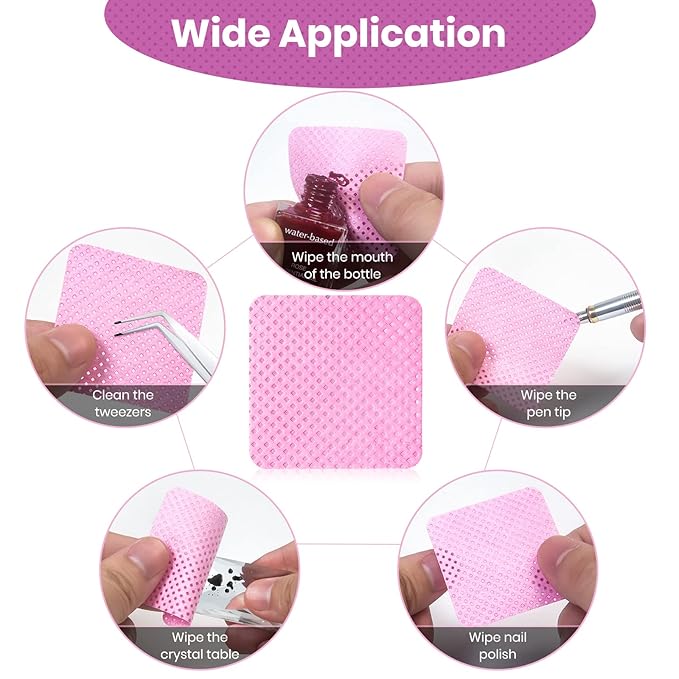 1000 Super Absorbent Lint Free Lash Glue Wipes - Non-woven Fabric Nail Polish Remover Wipes for Eyelash Extension Supplies & Nail Polish Bottle (Pink)