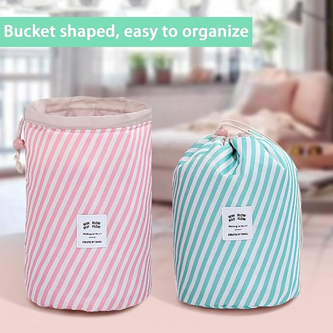 INVODA Cosmetic Bag for Women Drawstring Makeup Bag Portable Travel Toiletry Bag Multifunctional Waterproof Make Up Bucket Bag