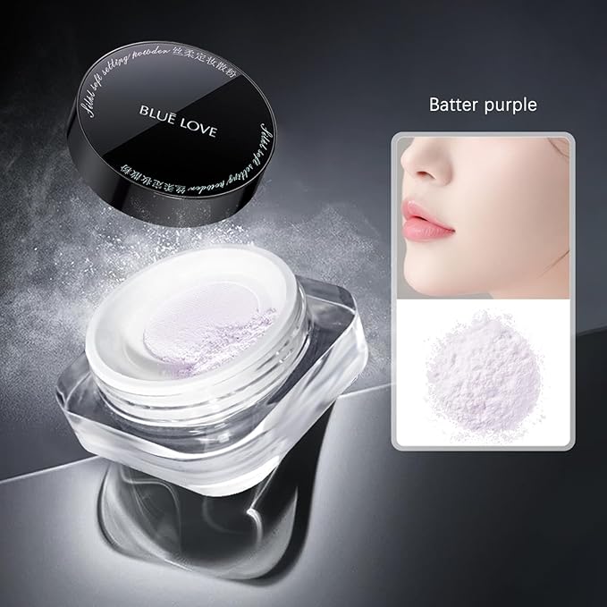 BLUE LOVE Loose Setting Powder for Oily Skin, Long-Lasting Oil Control Makeup, Waterproof Compact for a Smooth Finish (Purple)