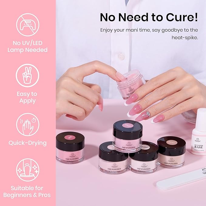 Beetles Dip Powder Nail Kit 6 Color Nude Pink Brown Dip Nails Powder Starter Kit All Season Nail Dip Powder Kit No Need Nail Lamp DIY Salon at Home for Women
