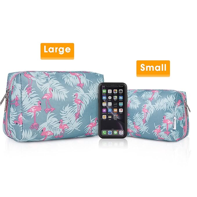 Narwey Cute Makeup Bag Travel Cosmetic Bag Organizer Toiletry Bag Make Up Bags with Compartments for Women Girls (Large, Flamingo)