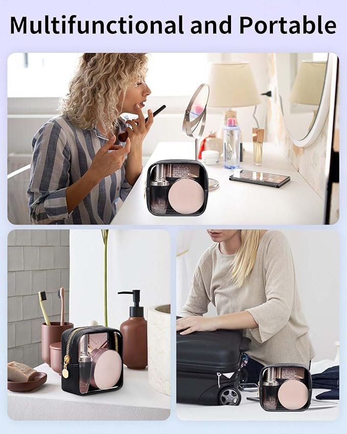 Wandering Nature Clear Makeup Bag for Purse Mini Make up Bag Cute Cosmetic Pouch for Women with Slip-in Pockets Travel Toiletry Essentials Vegan Leather Organizer Pouch,Patent Pending