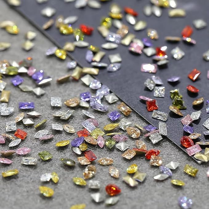 100pcs Mini Nail Rhinestones Colorful Zircon Rhinestones for Nails 3D Pointed Bottom Rhinestone Charms for Nails Design Nail Gems Nail Crystals Rinestones Set Nail Diamonds Rhinestones for Crafting