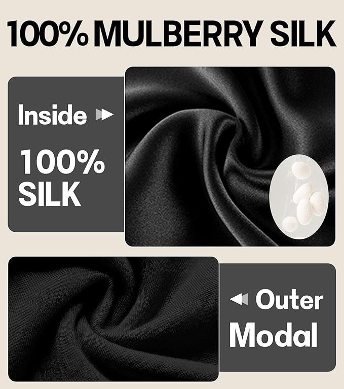 100% Mulberry Silk Bonnet for Sleeping for Curly Hair and Braids, Wrap with Adjustable Strap for Women and Men,Real Silk, Not Satin(1Pc,Black)