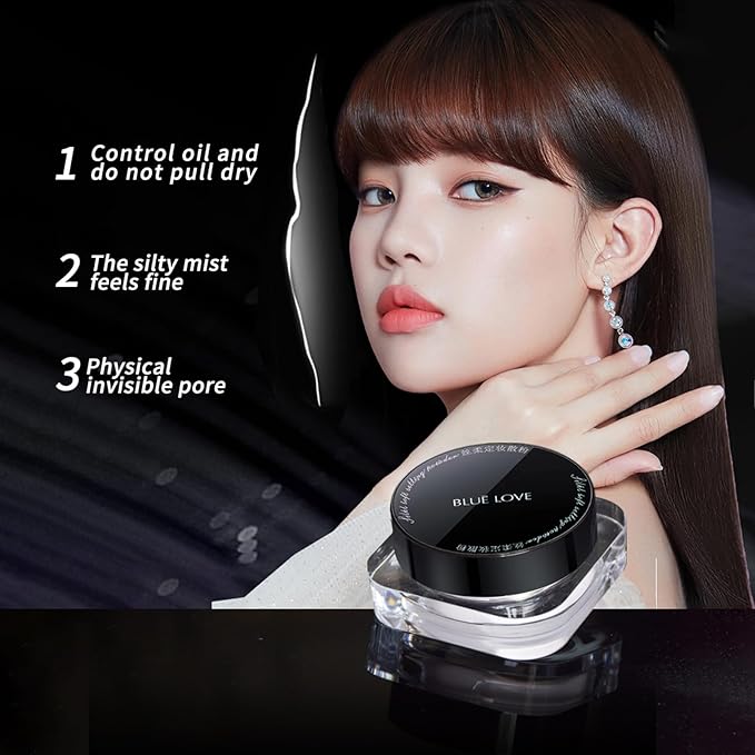 BLUE LOVE Loose Setting Powder for Oily Skin, Long-Lasting Oil Control Makeup, Waterproof Compact for a Smooth Finish (Purple)