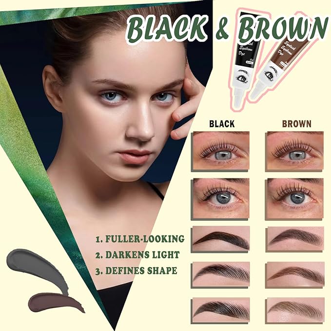 RKISSBEAUTY (Black and Brown) Eyelash & Eyebrow Color Kit - Long Lasting 8 Weeks/Home or Salon Use/Up to 8 Applications/with Brush/Safe & Easy to Use