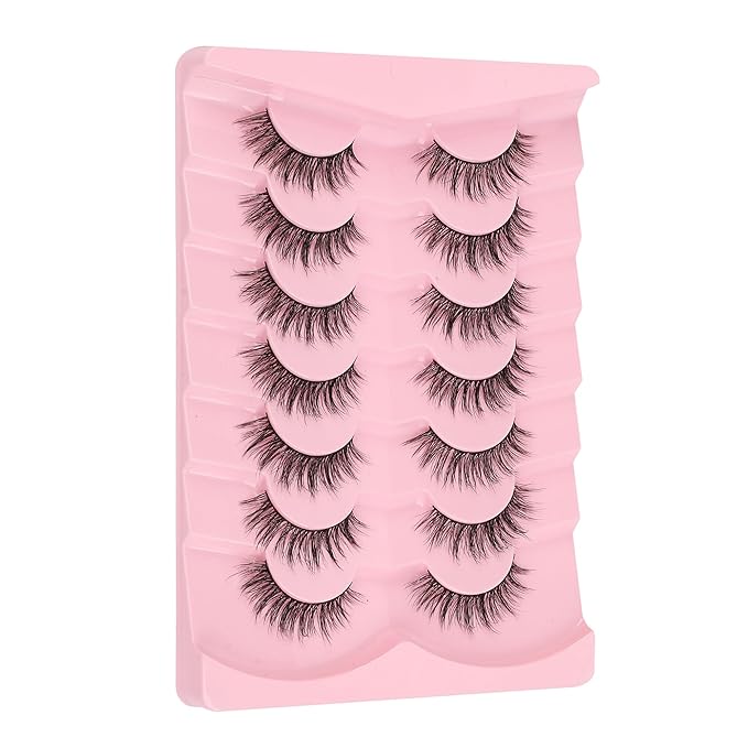 Natural Lashes False Eyelashes Wispy 16mm Fluffy Eyelash C Curl Weightless Lash Pack 0.1MM Thin Band 3D Volume Soft Lashes Siligli 7 Pair