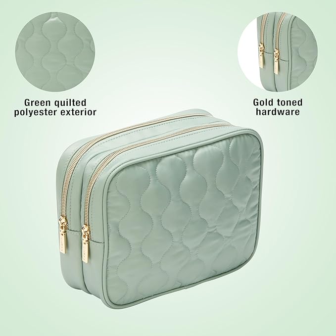 Conair Double Zip Toiletry Travel Bag-Makeup Organizer, Sage Green, 1 Count (Pack of 1)