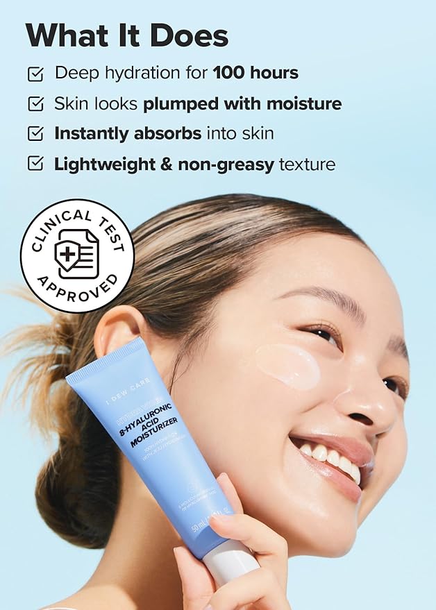 I DEW CARE Skin Care - Hydra Vibes 8-Hyaluronic Acid Moisturizer | Hyaluronic, Face Moisturizer, Hypoallergenic Formula, Glass Skin, Vegan, Cruelty-Free, Illuminating, 1.69 FL Oz.