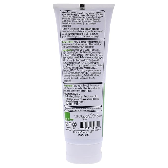 BeautyBum Scrub Exfoliating Body Scrub and Polish - Tranquil Green Tea by BeautyFit for Women - 8 oz Scrub