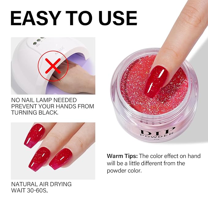 AILLSA Nail Dip Powder Glitter Red Burgundy Dipping Powders Colors for DIY Manicure Salon at Home Easy to Use Gel Dip Powder(1 Oz)