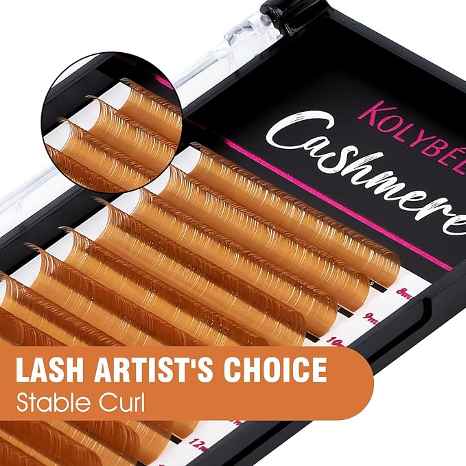 Kolybel Colored Premium Eyelash Extensions 0.07 C Curl 8-16mm Mixed Length,Premium Individual Silk Lash Extension,Professional Eyelash Extension Supplies for Lash Techs (Light Brown,0.07-C 8-16mm)