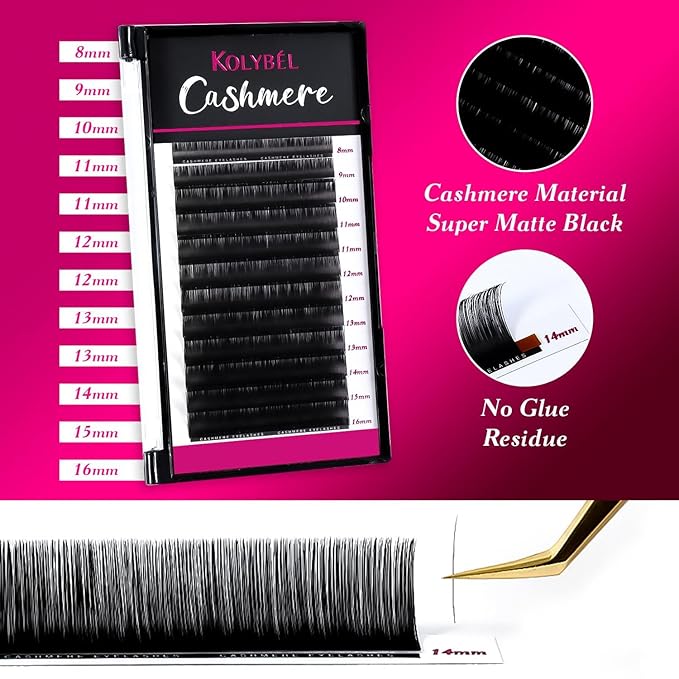 Cashmere Eyelash Extensions 0.05 C Curl 18mm Single Tray Premium Individual Lash Extensions, Silk Volume & Classic Lashes Soft Matte Dark Professional Eyelashes Extension Salon Use(0.05-C-18mm)