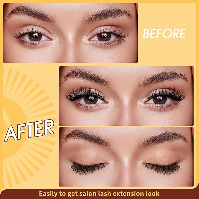 QUEWEL Magnetic Eyelashes 1 Pair Reusable Magnetic Eyelashes with Applicator No Glue Needed Eyelashes Cat Eye Natural Look Lash Clusters Kit Easy to Wear and Remove(B04)