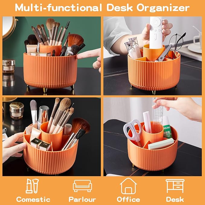 360° Rotate Makeup Brush Holder Organizer, Makeup Organizers Countertop, Makeup organization and Skincare Storage for Vanity, Desktop, Bathroom (Orange)