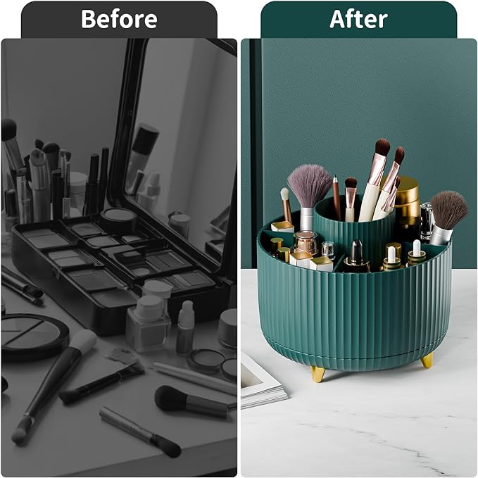 360° Rotate Makeup Brush Holder Organizer, Makeup Organizers Countertop, Makeup organization and Skincare Storage for Vanity, Desktop, Bathroom (Green)