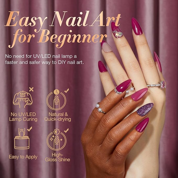 Dip Nails Powder Starter Kit, AZUREBEAUTY 4 Colors Intellectual lady Brown Purple Dipping Powder Set with Base & Top Coat Activator Recycling Tray for French Nail Art Manicure Salon DIY at Home