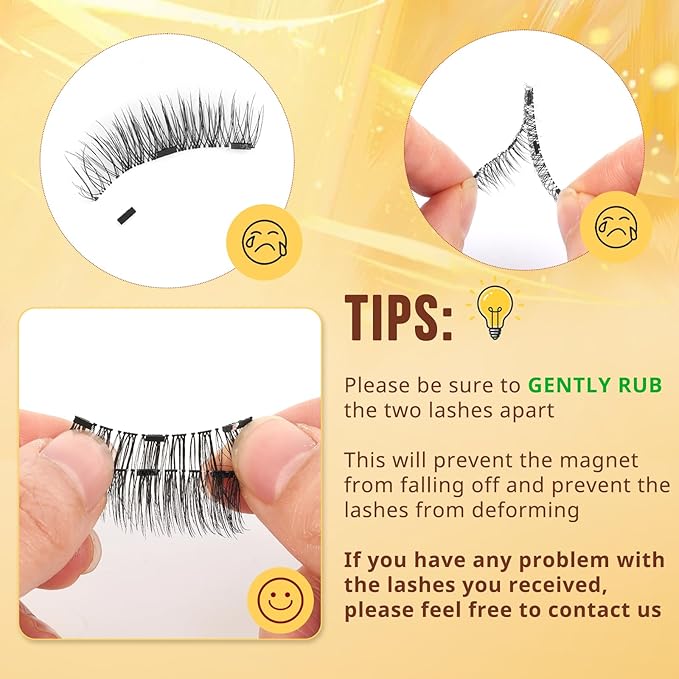 QUEWEL Magnetic Eyelashes 1 Pair Reusable Magnetic Eyelashes with Applicator No Glue Needed Eyelashes Cat Eye Natural Look Lash Clusters Kit Easy to Wear and Remove(B04)