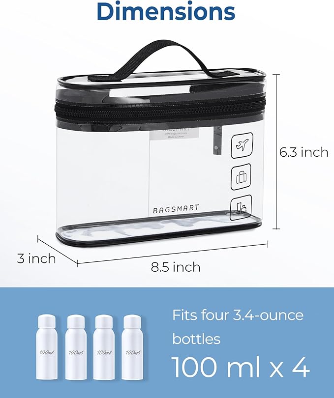 BAGSMART TSA Approved Toiletry Bag, 3 Pack Clear Makeup Cosmetic Bag Organizer, Quart Size Travel Bag for Toiletries, Carry-on Travel Accessories Essentials, Black-3pcs