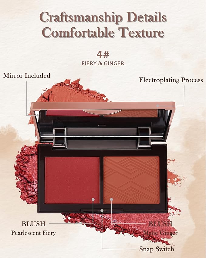 Matte Blush Powder Palette-2Colors Cruelty-Free Buildable Facial Cheek Blusher Pressed Powder Light Luxury Blush Contour Palette for Face,Longlasting Makeup Palette,Women's Day Gift for Women-04