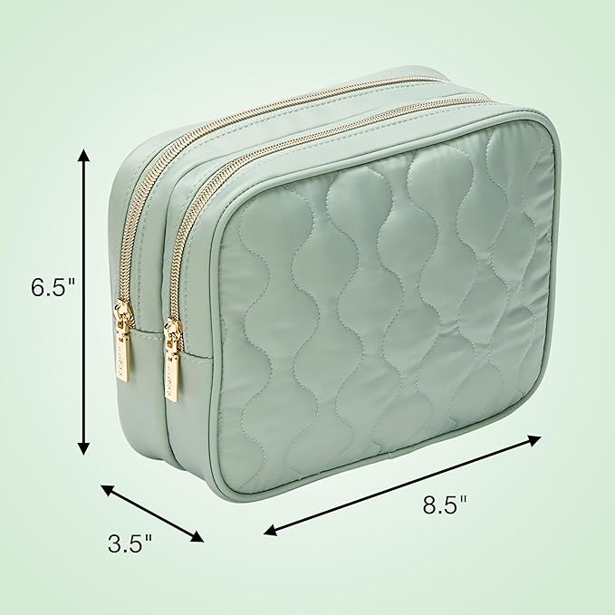 Conair Double Zip Toiletry Travel Bag-Makeup Organizer, Sage Green, 1 Count (Pack of 1)