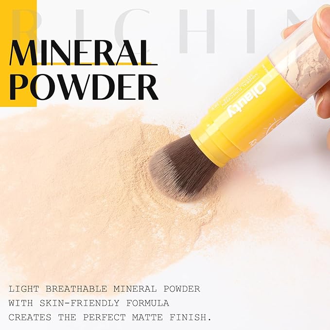 Brush On Mineral Sunscreen Powder, SPF 35 Face Powder Scalp Sunscreen, Natural Setting Powder Makeup, Face Sunblock Travel Size, Oil Control, Breathable for All Skin (Medium, 1 pc/0.28 Ounce)