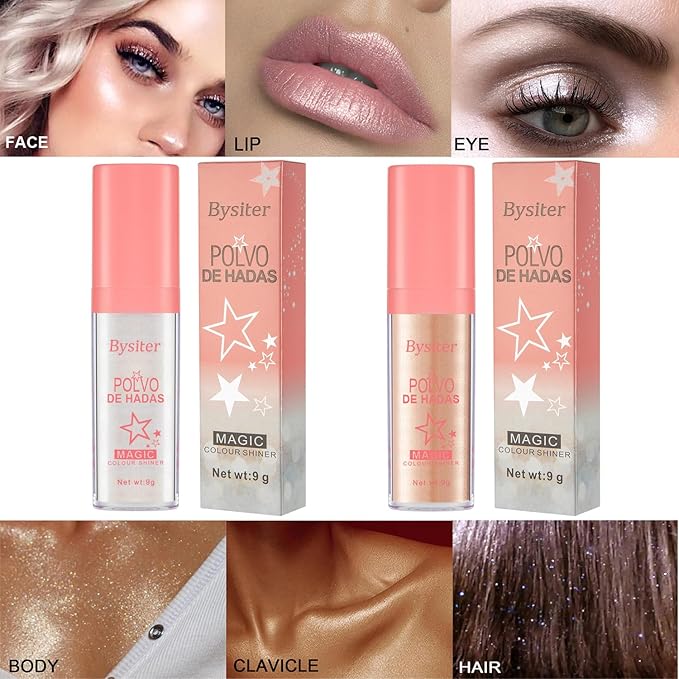 Highlighter Powder Stick Makeup 2Pcs Polvo De Hadas Body Glitter Shimmer Highlighter Powder High Gloss Blush Contour Powder Makeup Shine Face Powder Blush for Face Hair Body