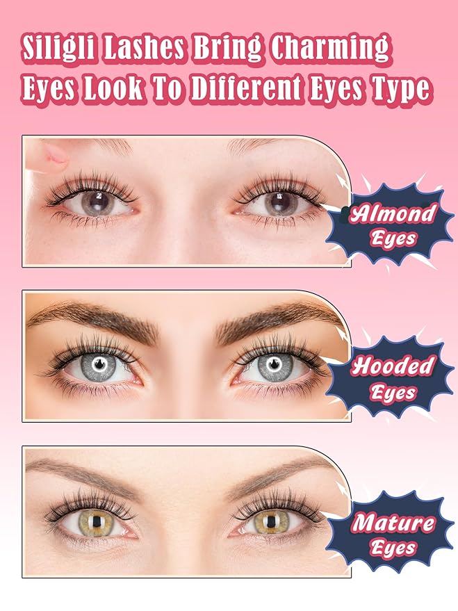 Natural Lashes False Eyelashes Wispy 16mm Fluffy Eyelash C Curl Weightless Lash Pack 0.1MM Thin Band 3D Volume Soft Lashes Siligli 7 Pair