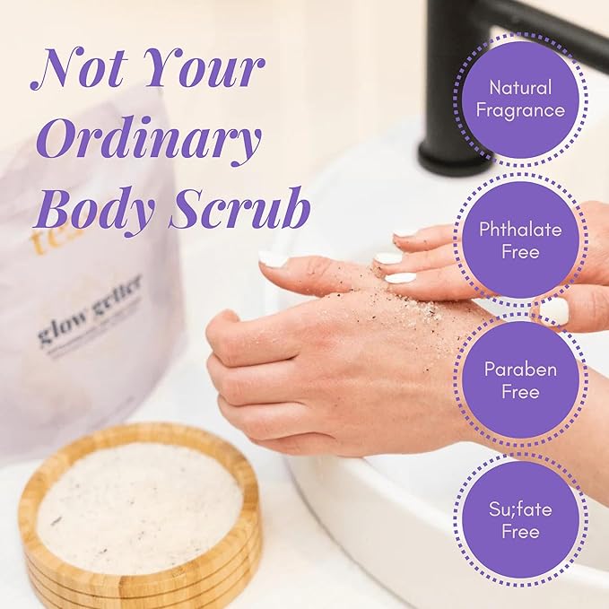 Tease Tea Exfoliating Body Scrub - Glow Getter Organic Body Scrub made with Organic Sugar Cane, Earl Grey Tea, Organic Coconut Oil, and Vitamin E for a Skin so Soft and Glowing Skin