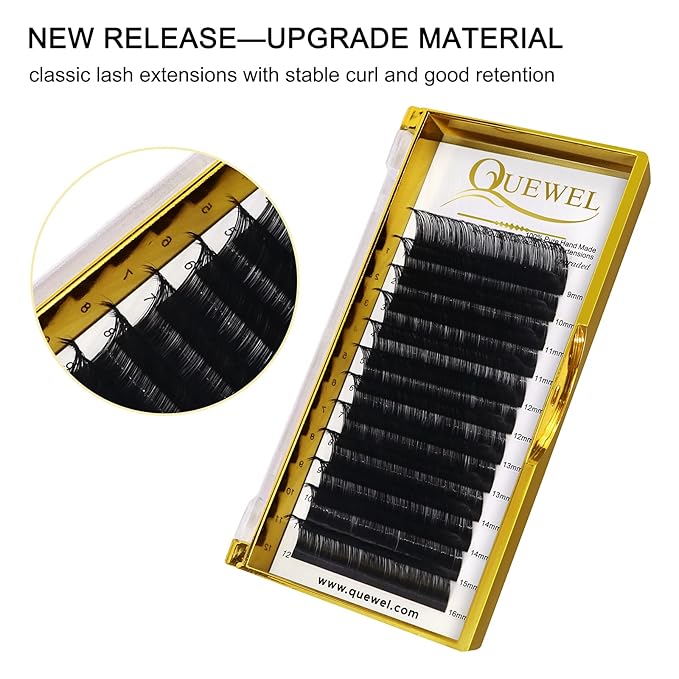 Classic Eyelash Extensions 0.15 D MIX9-16mm Lashes Extensions Supplies C/D Curl Single Length 9-20mm Mixed Length 9-16mm/15-20mm by QUEWEL (0.15 D MIX9-16)