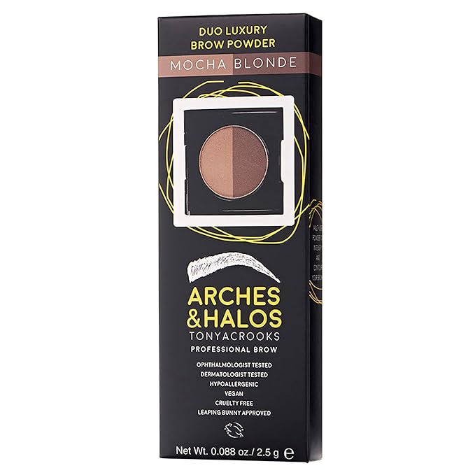 Arches & Halos Duo Luxury Brow Powder - Two-for-One Versatile Compact Powder - Get Full, Defined Brows - Vegan and Cruelty Free Makeup - Mocha Blonde - 0.88 oz