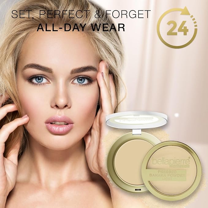 bellapierre Pressed Banana Setting Powder | Lightweight Color Corrector | Eliminates Dark Under Eye Circles & Redness | Talc-Free Powder | Compact Matte Banana Powder - Tan - 0.28 Oz