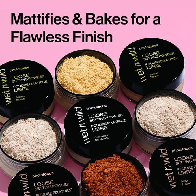 wet n wild Photo Focus Loose Baking Setting Powder, Highlighter Makeup, Medium-Deep to Deep Skin Tones, Deep