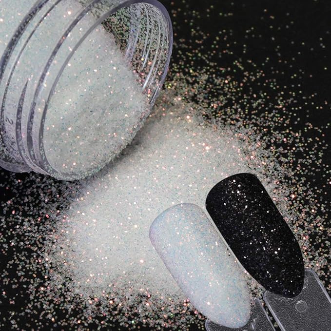 10g 0.2mm Shimmer White Rainbow Nail Glitter Holographic Shining Sugar Nail Glitter Candy Coat Powder Sugar Coating Effect Powder Nail Pigment Powder Nail Art Decorations Dust Diamond Dust for Nails