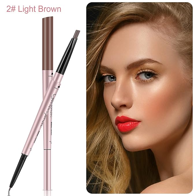 Eyebrow Pencil, Brow Pen Dual-ends Thick & Fine Tip Retractable Waterproof Long-lasting Natural Eye Brows Makeup with Eyebrow Trimmer (Light Brown)