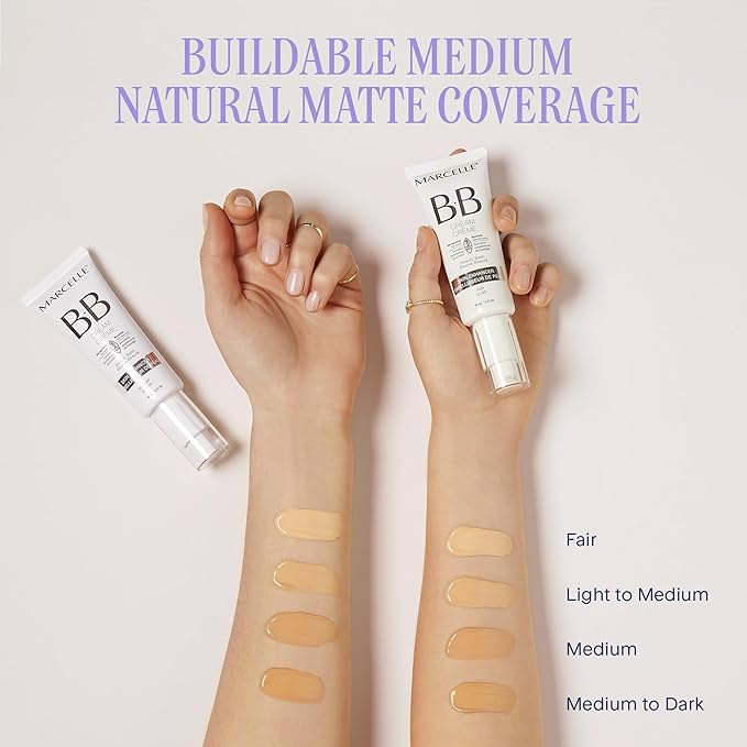 Marcelle BB Cream Beauty Balm, Medium-Dark, Tinted Moisturizer, Skin Enhancer, Lightweight, Hydrating, Hypoallergenic, Non-Comedogenic, Fragrance-Free, Paraben-Free, Oil-Free, Cruelty-Free, 1.5 fl oz