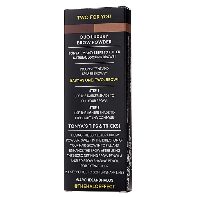 Arches & Halos Duo Luxury Brow Powder - Two-for-One Versatile Compact Powder - Get Full, Defined Brows - Vegan and Cruelty Free Makeup - Neutral Brown - 0.88 oz