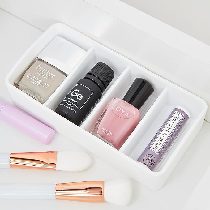 iDesign The Sarah Tanno Collection 4 Slot Silicone Cosmetic Drawer Organizer, White