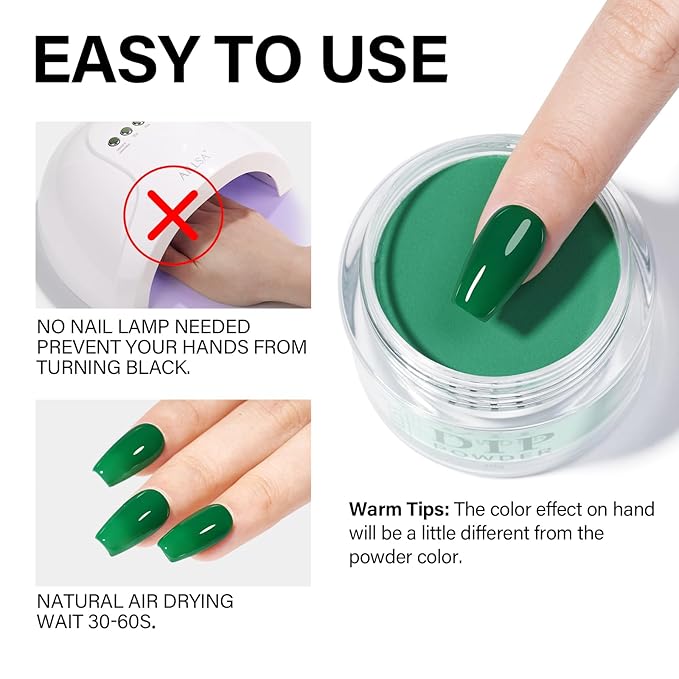 AILLSA Valentine's Day Dip Powder Emerald Green Color Nail Dipping Powder Fall Winter Gel Dip Powder for DIY Manicure Salon at Home Easy to Use Nail Dip Powder (1 Oz)
