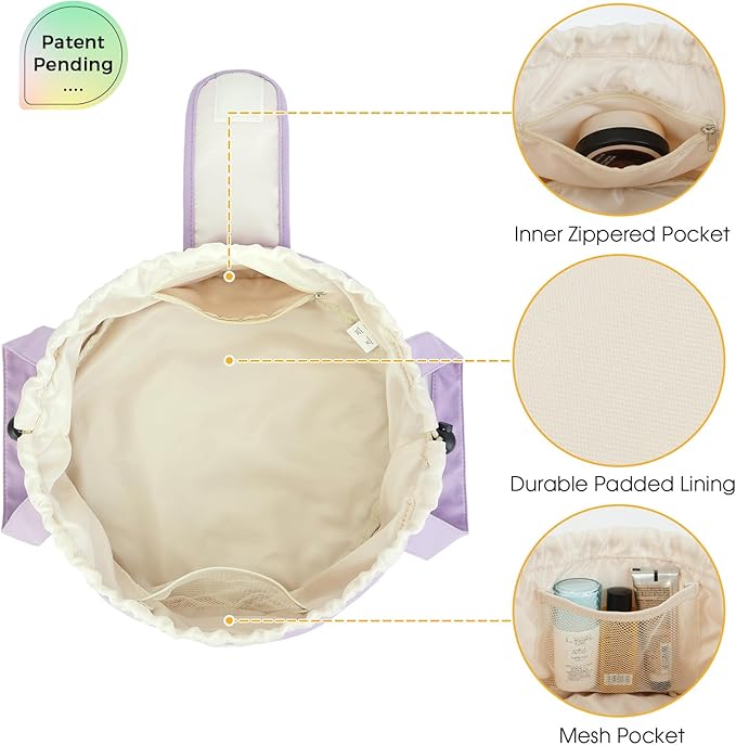 Narwey Barrel Drawstring Makeup Bag Large Cosmetic Bag Make up Bags Toiletry Bag Travel Bags for Toiletries Organizer for Women Gift for Teen Girls (Purple) (Patent)