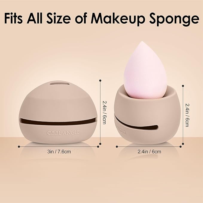 2Pcs Makeup Sponge Holder Silicone Beauty Sponge Holder Makeup Blender Case for Travel 2 in 1 Stand Storage For Quick Drying Khaki+White